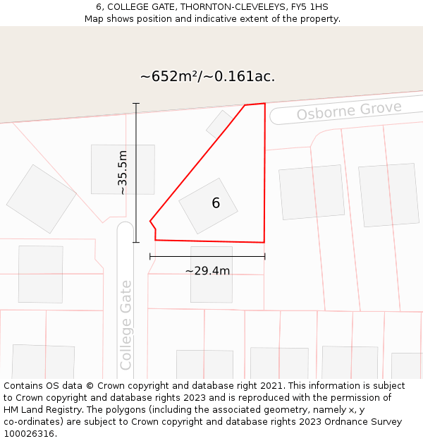 6, COLLEGE GATE, THORNTON-CLEVELEYS, FY5 1HS: Plot and title map
