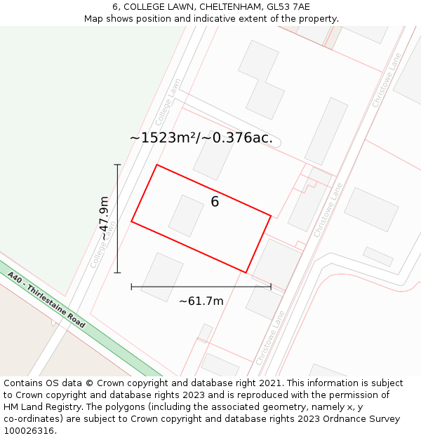 6, COLLEGE LAWN, CHELTENHAM, GL53 7AE: Plot and title map