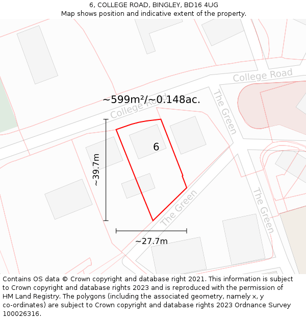 6, COLLEGE ROAD, BINGLEY, BD16 4UG: Plot and title map