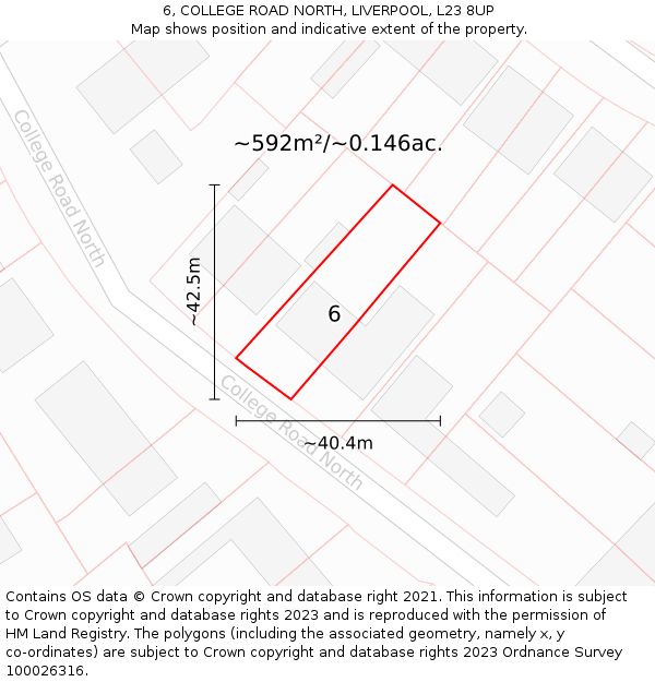 6, COLLEGE ROAD NORTH, LIVERPOOL, L23 8UP: Plot and title map