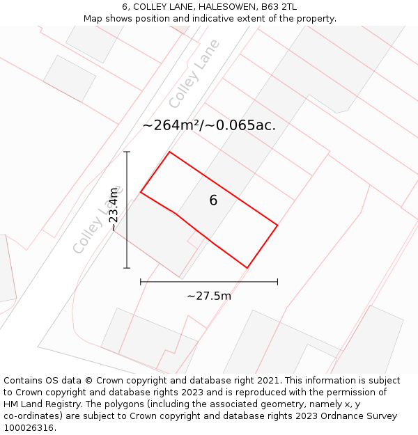 6, COLLEY LANE, HALESOWEN, B63 2TL: Plot and title map