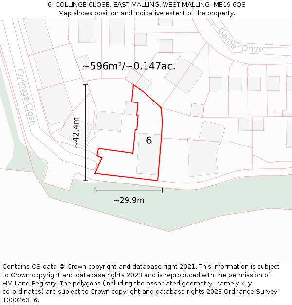 6, COLLINGE CLOSE, EAST MALLING, WEST MALLING, ME19 6QS: Plot and title map