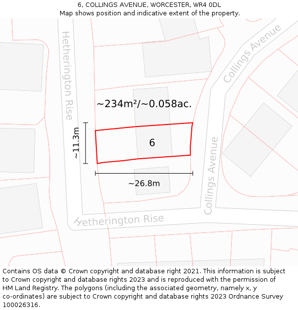 6, COLLINGS AVENUE, WORCESTER, WR4 0DL: Plot and title map