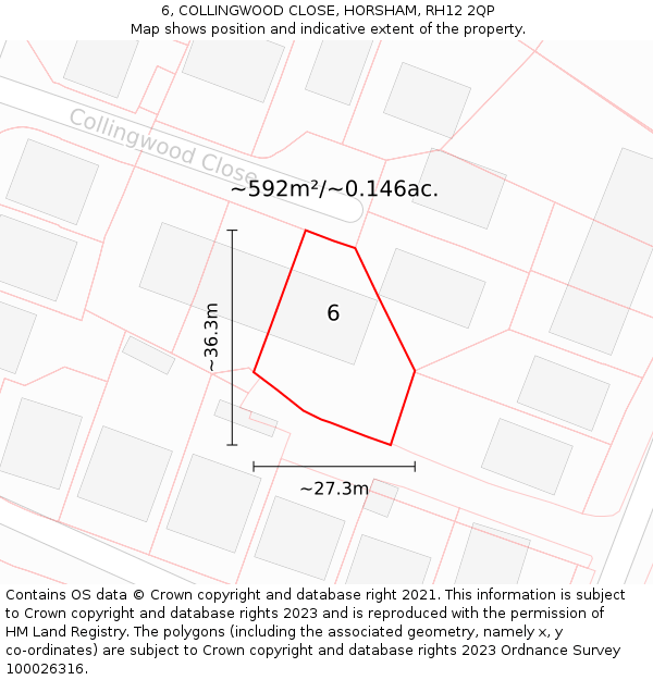 6, COLLINGWOOD CLOSE, HORSHAM, RH12 2QP: Plot and title map