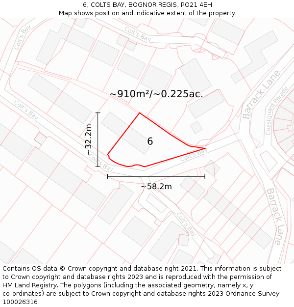 6, COLTS BAY, BOGNOR REGIS, PO21 4EH: Plot and title map