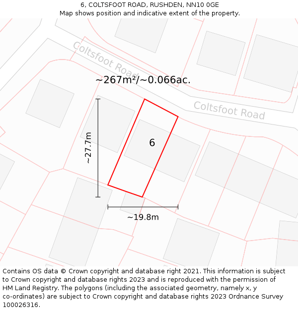 6, COLTSFOOT ROAD, RUSHDEN, NN10 0GE: Plot and title map