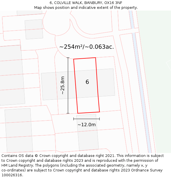 6, COLVILLE WALK, BANBURY, OX16 3NF: Plot and title map