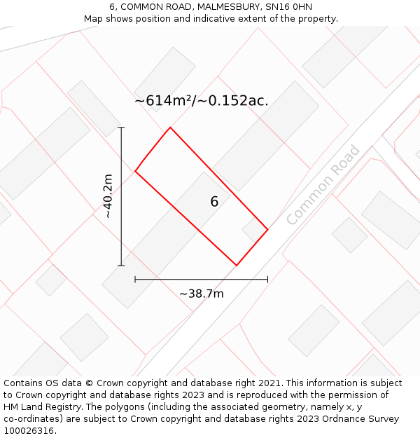 6, COMMON ROAD, MALMESBURY, SN16 0HN: Plot and title map