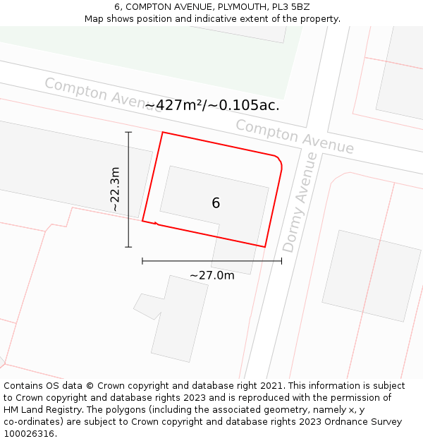 6, COMPTON AVENUE, PLYMOUTH, PL3 5BZ: Plot and title map