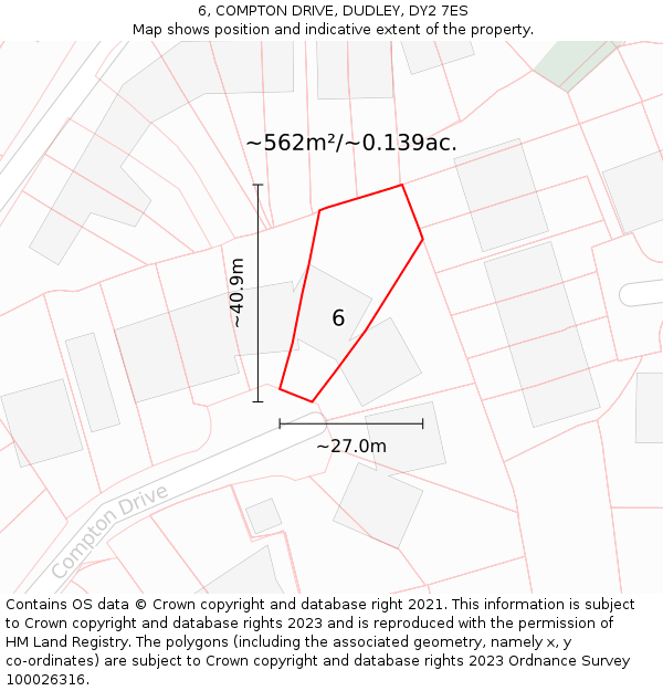6, COMPTON DRIVE, DUDLEY, DY2 7ES: Plot and title map