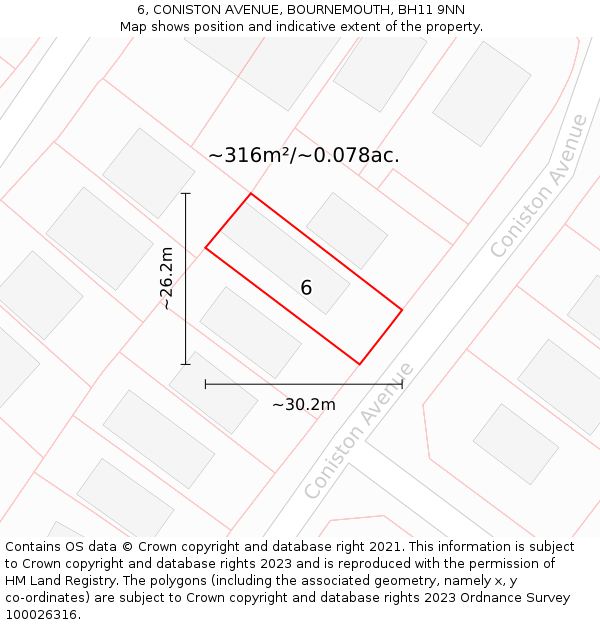 6, CONISTON AVENUE, BOURNEMOUTH, BH11 9NN: Plot and title map