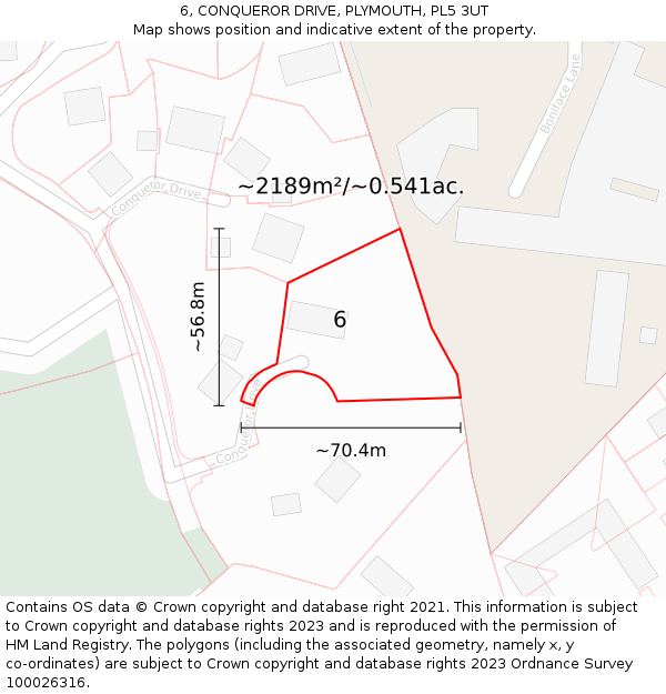 6, CONQUEROR DRIVE, PLYMOUTH, PL5 3UT: Plot and title map