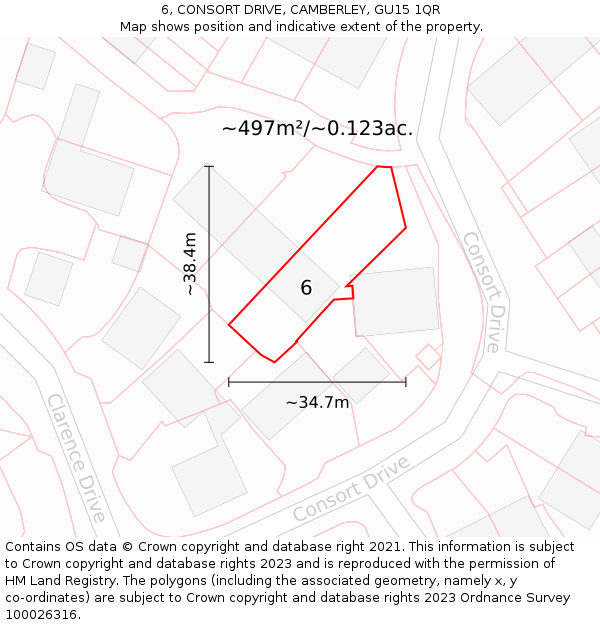 6, CONSORT DRIVE, CAMBERLEY, GU15 1QR: Plot and title map