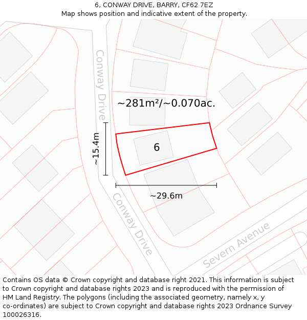 6, CONWAY DRIVE, BARRY, CF62 7EZ: Plot and title map