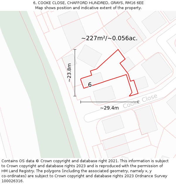 6, COOKE CLOSE, CHAFFORD HUNDRED, GRAYS, RM16 6EE: Plot and title map