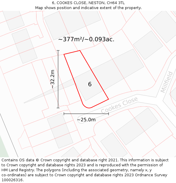 6, COOKES CLOSE, NESTON, CH64 3TL: Plot and title map