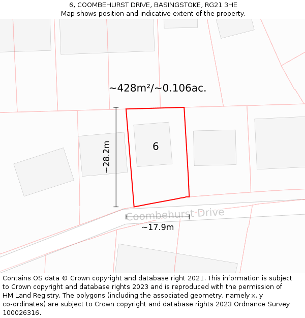 6, COOMBEHURST DRIVE, BASINGSTOKE, RG21 3HE: Plot and title map