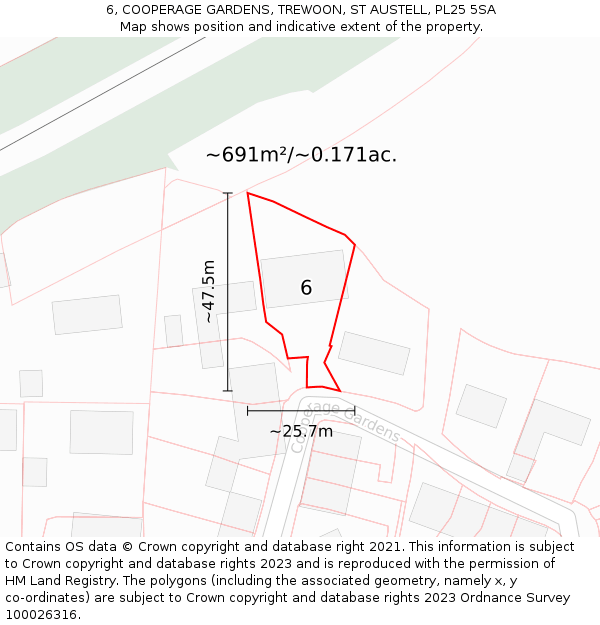 6, COOPERAGE GARDENS, TREWOON, ST AUSTELL, PL25 5SA: Plot and title map