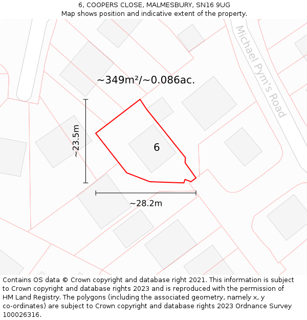 6, COOPERS CLOSE, MALMESBURY, SN16 9UG: Plot and title map