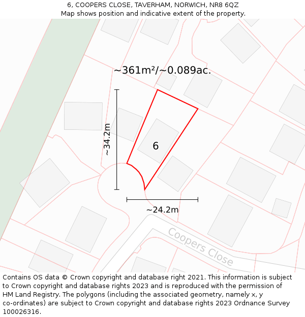 6, COOPERS CLOSE, TAVERHAM, NORWICH, NR8 6QZ: Plot and title map