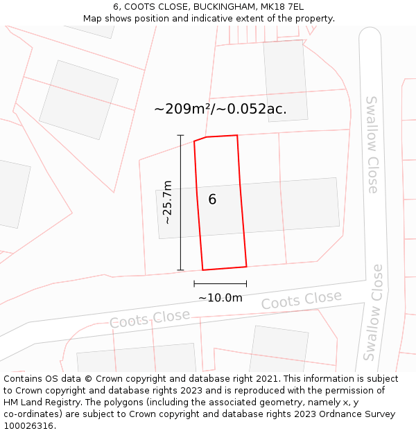 6, COOTS CLOSE, BUCKINGHAM, MK18 7EL: Plot and title map