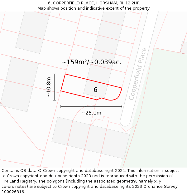 6, COPPERFIELD PLACE, HORSHAM, RH12 2HR: Plot and title map