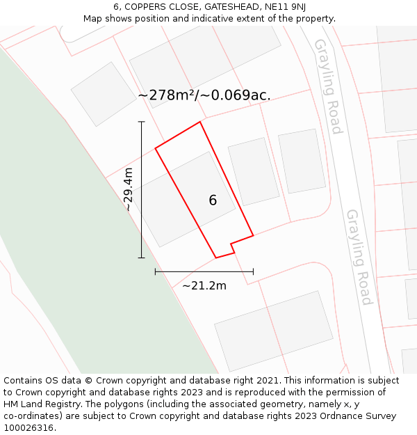 6, COPPERS CLOSE, GATESHEAD, NE11 9NJ: Plot and title map