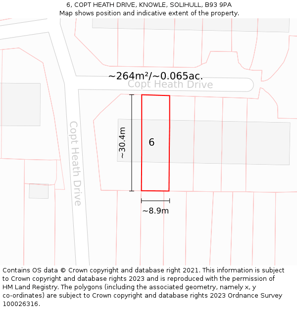 6, COPT HEATH DRIVE, KNOWLE, SOLIHULL, B93 9PA: Plot and title map