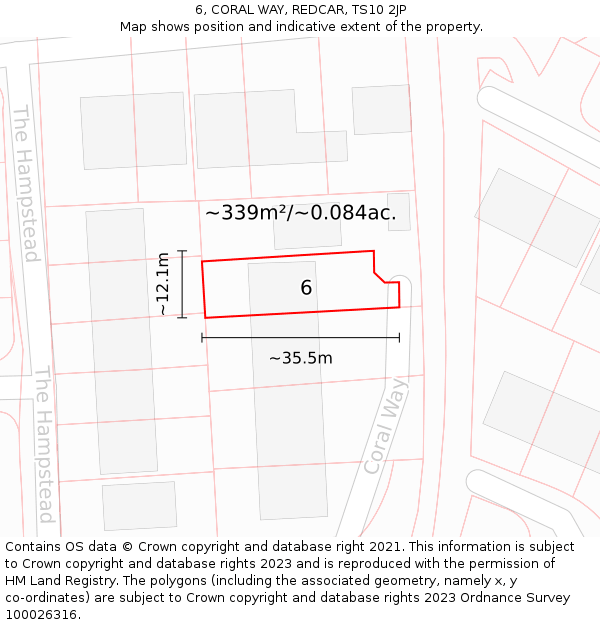 6, CORAL WAY, REDCAR, TS10 2JP: Plot and title map