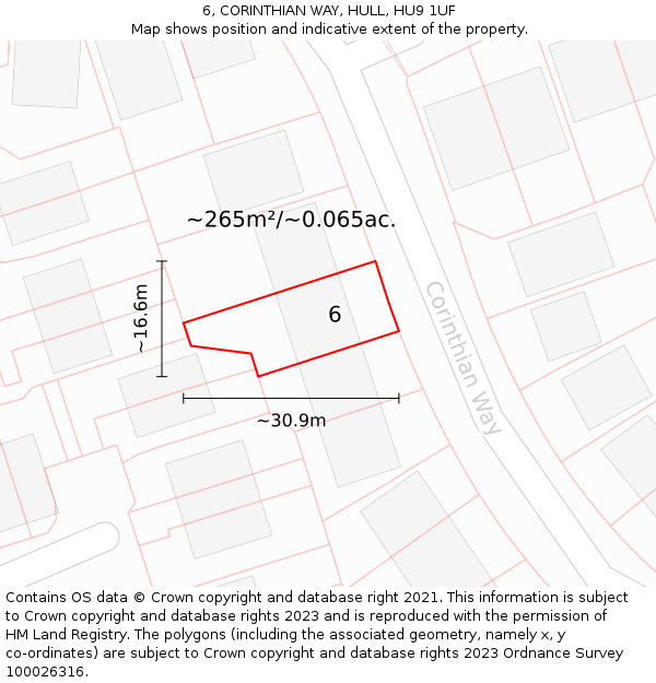 6, CORINTHIAN WAY, HULL, HU9 1UF: Plot and title map