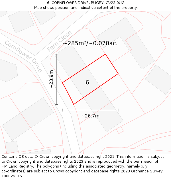 6, CORNFLOWER DRIVE, RUGBY, CV23 0UG: Plot and title map