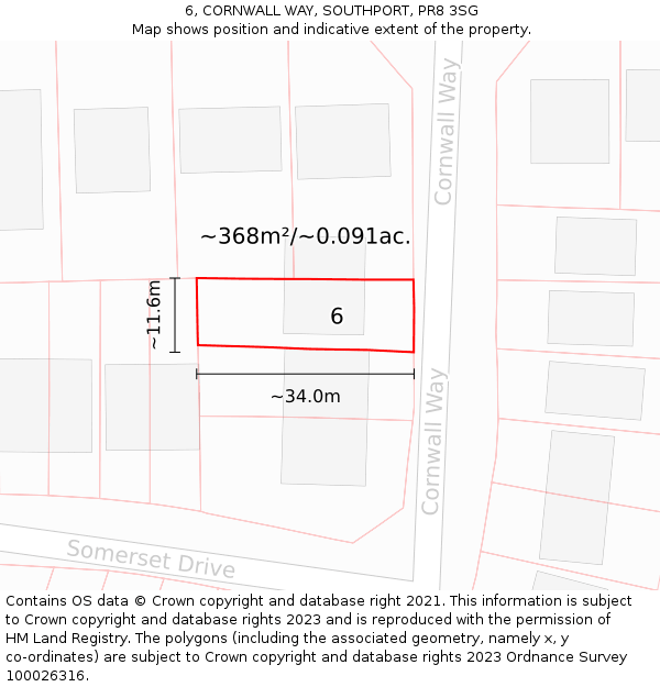 6, CORNWALL WAY, SOUTHPORT, PR8 3SG: Plot and title map