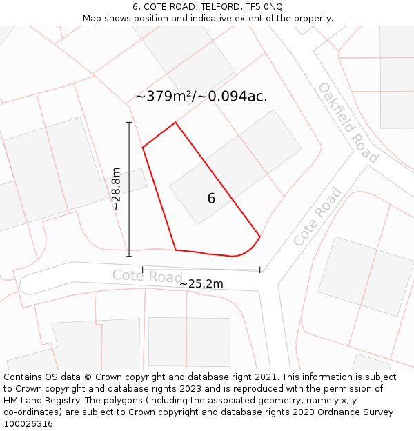 6, COTE ROAD, TELFORD, TF5 0NQ: Plot and title map