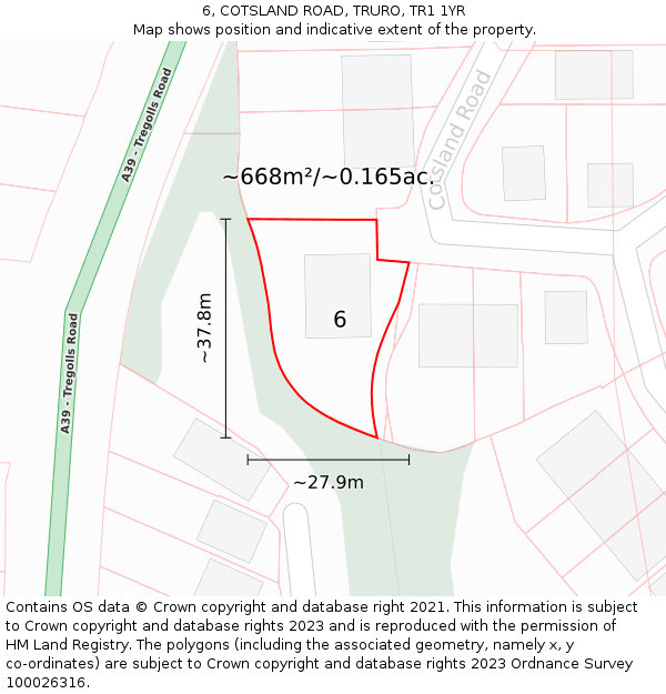 6, COTSLAND ROAD, TRURO, TR1 1YR: Plot and title map
