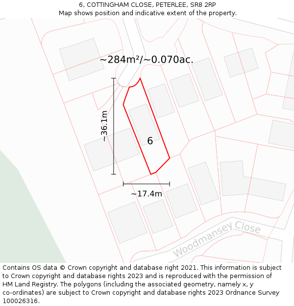 6, COTTINGHAM CLOSE, PETERLEE, SR8 2RP: Plot and title map