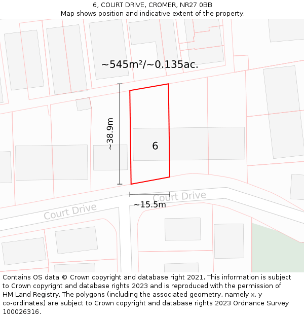 6, COURT DRIVE, CROMER, NR27 0BB: Plot and title map