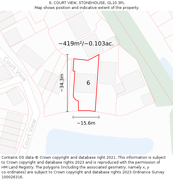 6, COURT VIEW, STONEHOUSE, GL10 3PL: Plot and title map