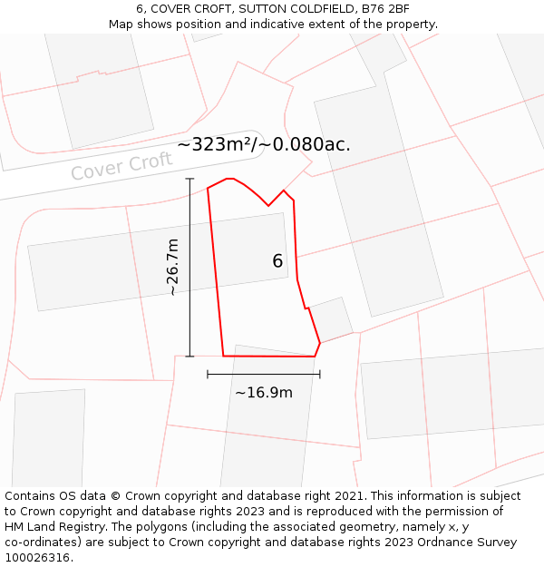 6, COVER CROFT, SUTTON COLDFIELD, B76 2BF: Plot and title map