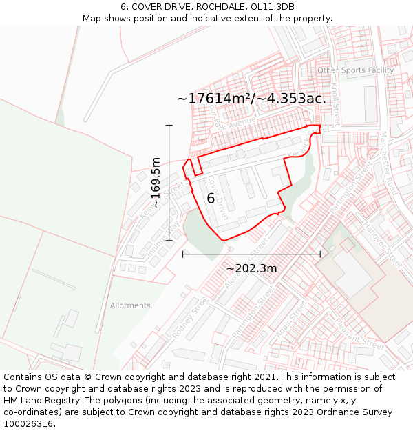 6, COVER DRIVE, ROCHDALE, OL11 3DB: Plot and title map