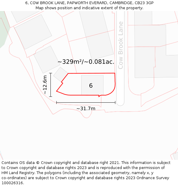 6, COW BROOK LANE, PAPWORTH EVERARD, CAMBRIDGE, CB23 3GP: Plot and title map