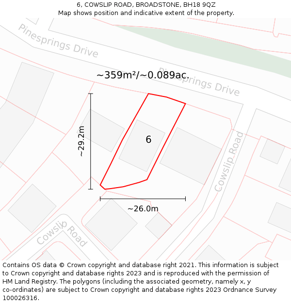 6, COWSLIP ROAD, BROADSTONE, BH18 9QZ: Plot and title map