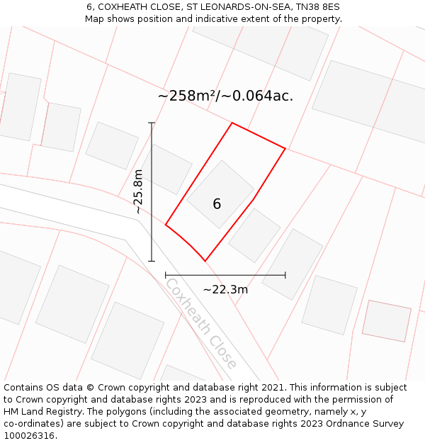 6, COXHEATH CLOSE, ST LEONARDS-ON-SEA, TN38 8ES: Plot and title map