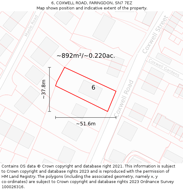 6, COXWELL ROAD, FARINGDON, SN7 7EZ: Plot and title map