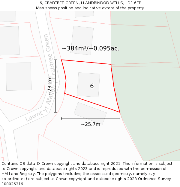 6, CRABTREE GREEN, LLANDRINDOD WELLS, LD1 6EP: Plot and title map