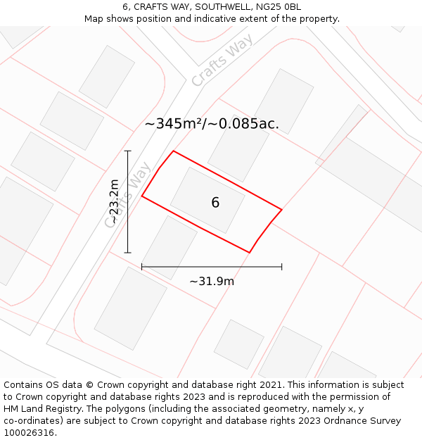 6, CRAFTS WAY, SOUTHWELL, NG25 0BL: Plot and title map