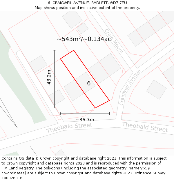 6, CRAIGWEIL AVENUE, RADLETT, WD7 7EU: Plot and title map