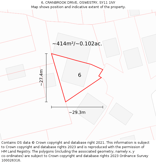 6, CRANBROOK DRIVE, OSWESTRY, SY11 1NY: Plot and title map