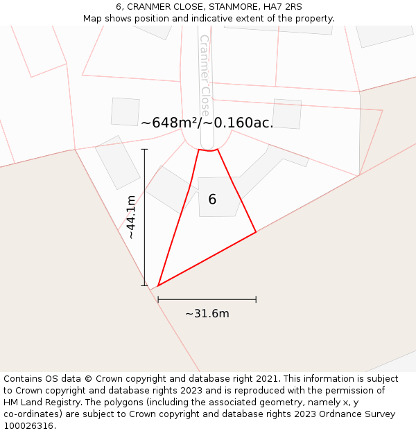 6, CRANMER CLOSE, STANMORE, HA7 2RS: Plot and title map