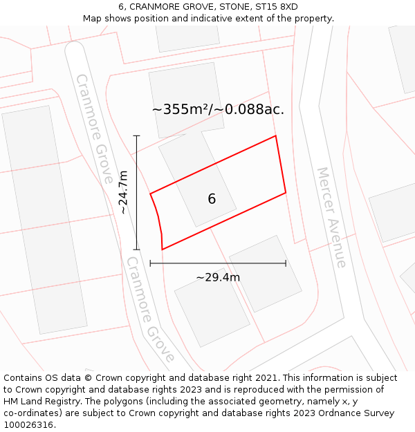 6, CRANMORE GROVE, STONE, ST15 8XD: Plot and title map