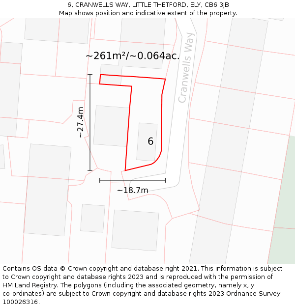 6, CRANWELLS WAY, LITTLE THETFORD, ELY, CB6 3JB: Plot and title map